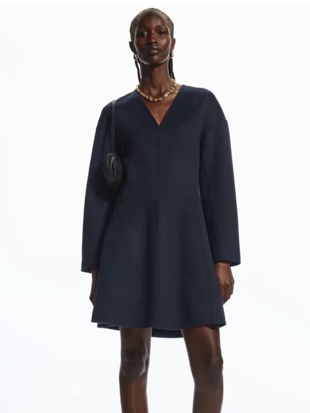 COS Dark Purple V-Neck Double-Faced Wool Blend Dress M (8-10)
